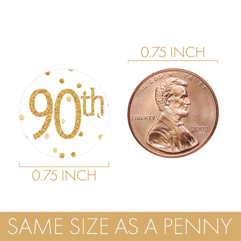 DISTINCTIVS White and Gold 90th Birthday Party Favor Chocolate Kisses Candy Stickers - 180 Labels - Image 3